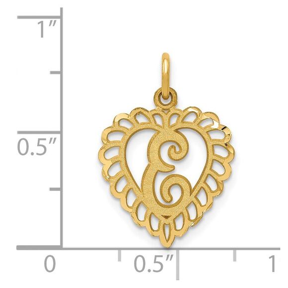 14k Yellow Gold, Grace Collection, Satin Heart Initial E Pendant, 15mm - Picture 4 of 5